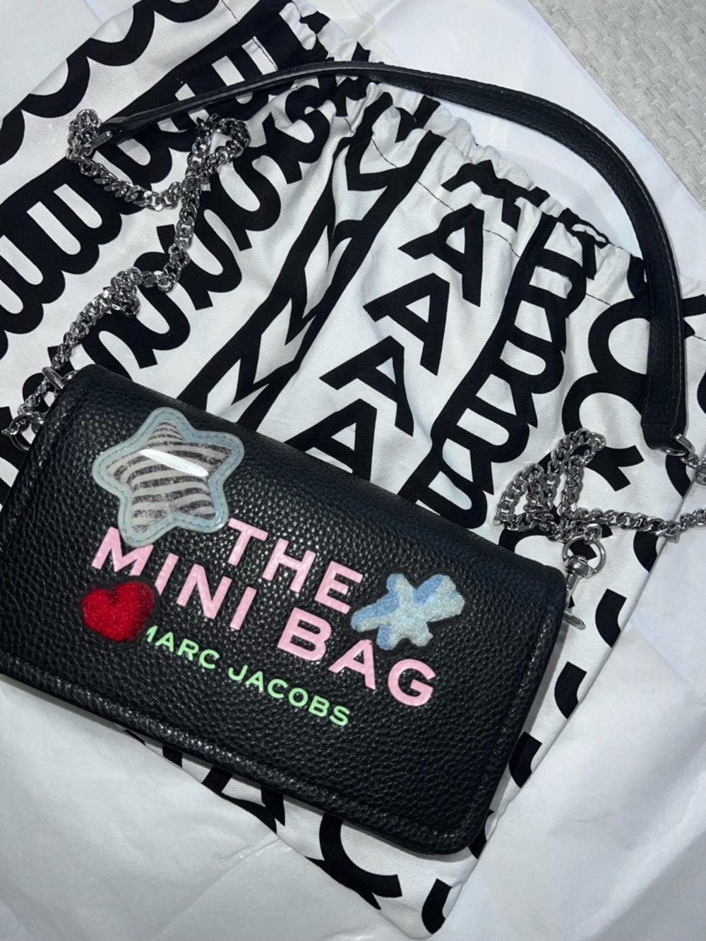 Marc Jacobs Black Leather Mini Crossbody with Colorful Patches